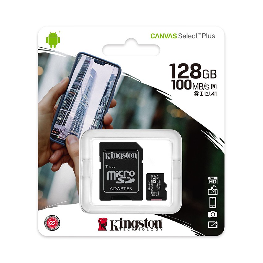 Thẻ nhớ 128GB Kingston Micro SDHC CANVAS Select Plus 100MB/s Chính hãng FPT Phân Phối