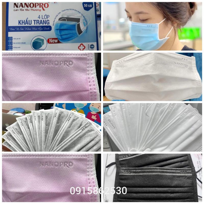 Khẩu Trang Y Tế Kháng Khuẩn 4 lớp Cao Cấp Không Thấm Nước NANOPRO