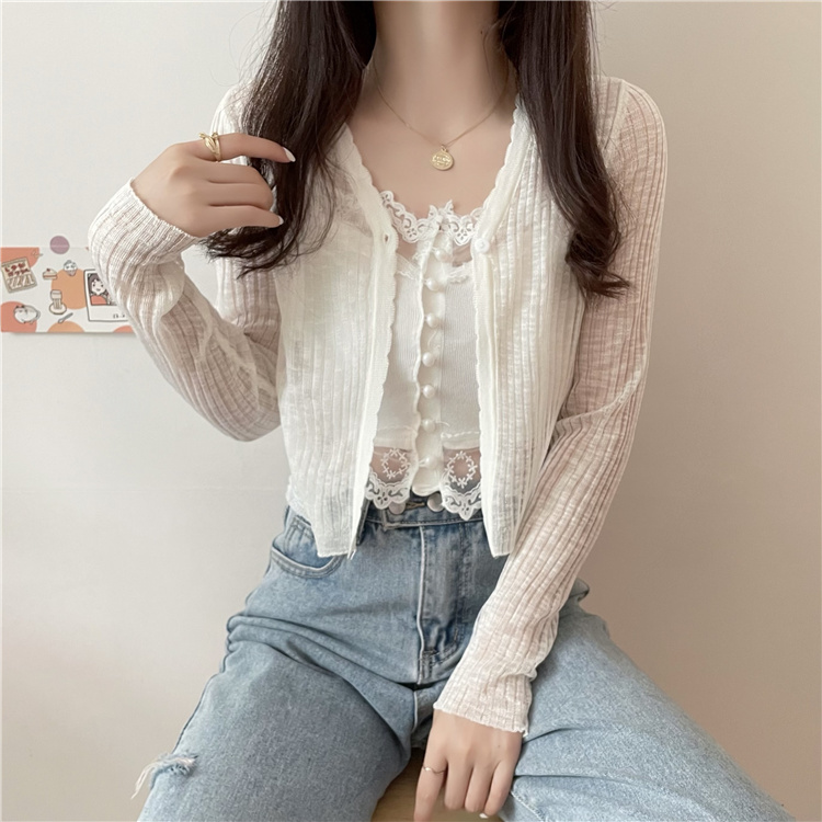 Bộ Áo Khoác Cardigan Chống Nắng Cổ Chữ V + Áo Lót Ren Thời Trang Mùa Hè Hàn Quốc 43282