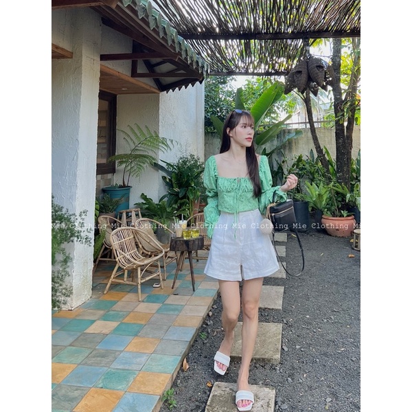 MIE MIN Quần Short ống rộng linen trắng