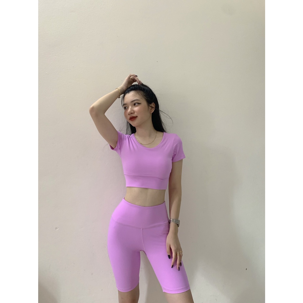 Bộ quần áo tập gym yoga nữ áo croptop có mút ngực quần legging lửng nâng mông đồ tập gym yoga nữ (Ng01/Ng02)