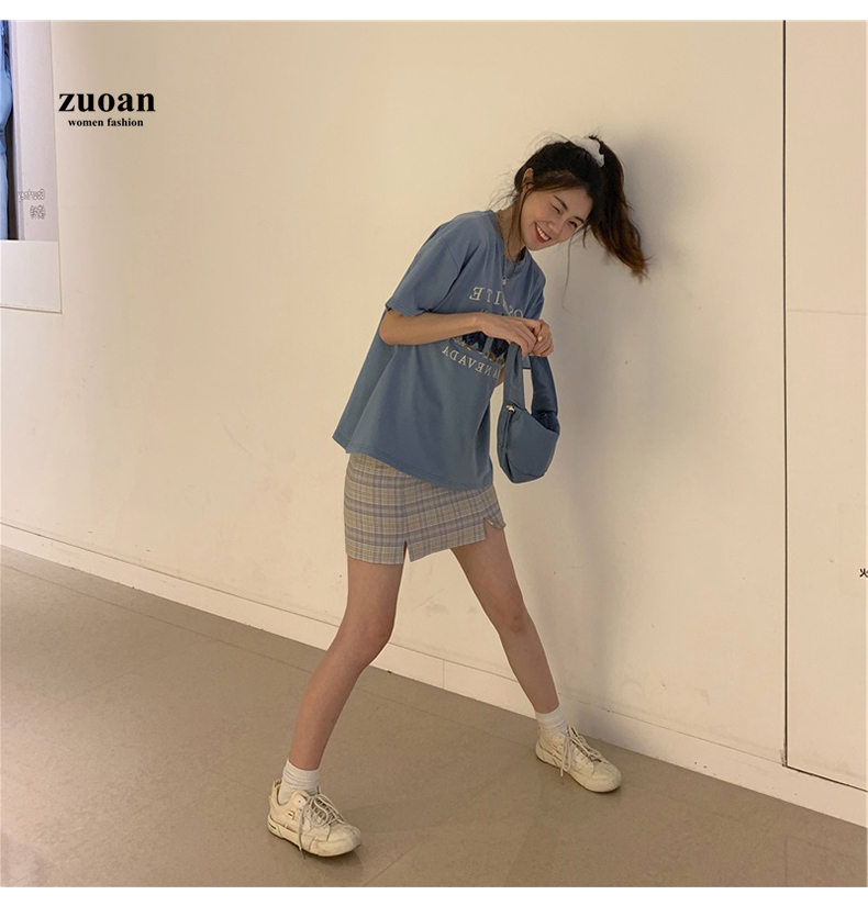 SUXI Áo thun nữ cổ tròn tay ngắn phong cách Hàn Quốc