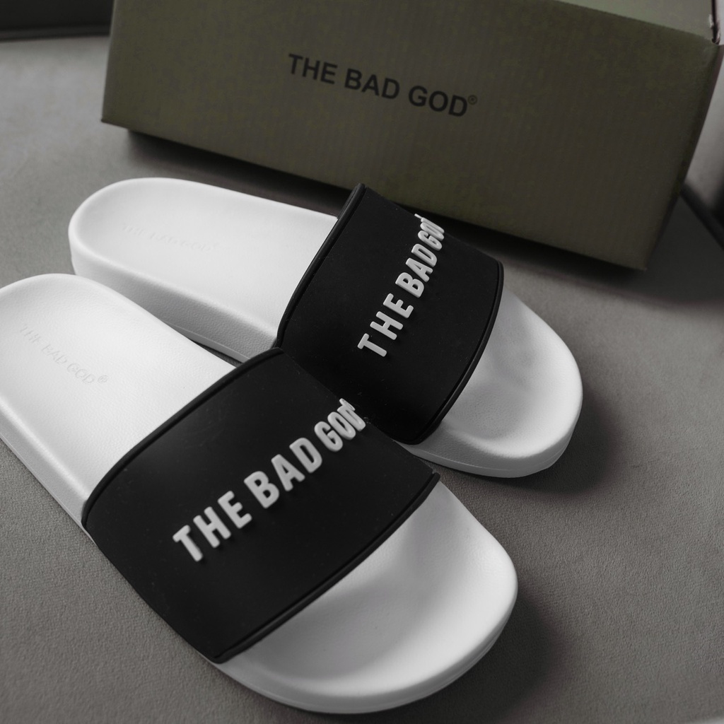 Dép quai ngang slipper The Bad God trắng quai đen fullbox