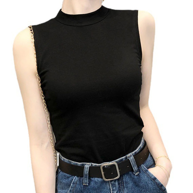 Áo Tank Top Sát Nách Cổ Lọ Màu Trơn Thiết Kế Ôm Sát Tôn Dáng