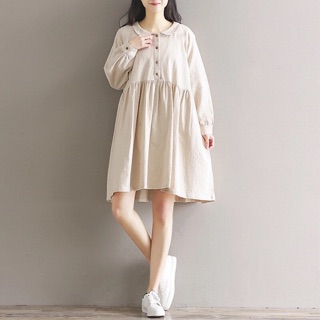Đầm babydoll kem cổ peter pan