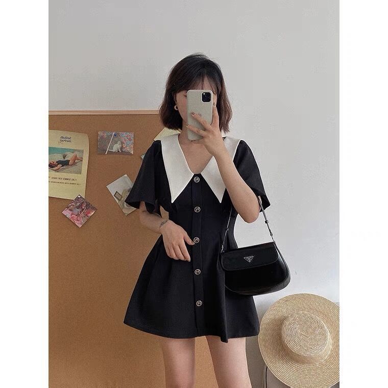 Đầm Ngắn Dáng Chữ A Cổ Búp Bê Thời Trang Mùa Hè Phong Cách Pháp Cho Nữ