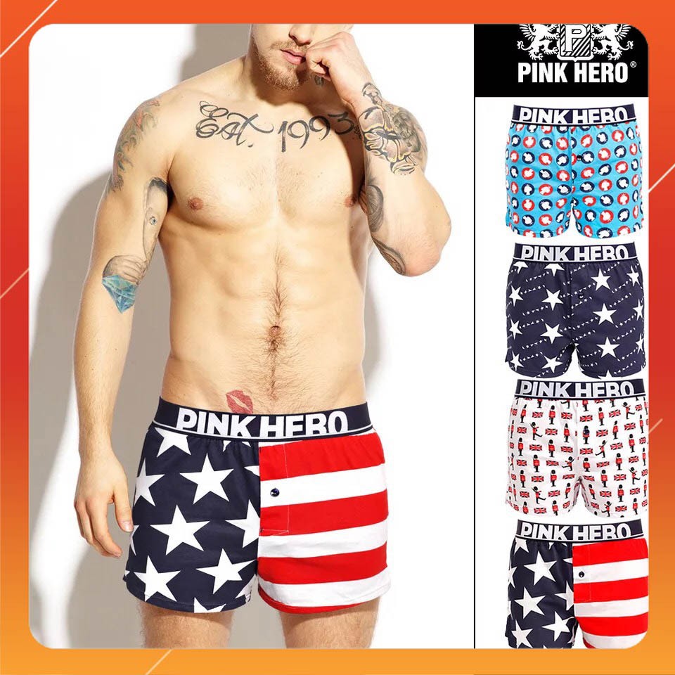 100KG có size - COMBO 4 quần lót đùi boxer briefs nam cotton thông hơi Pink Hero cao cấp (Sỉ inbox)