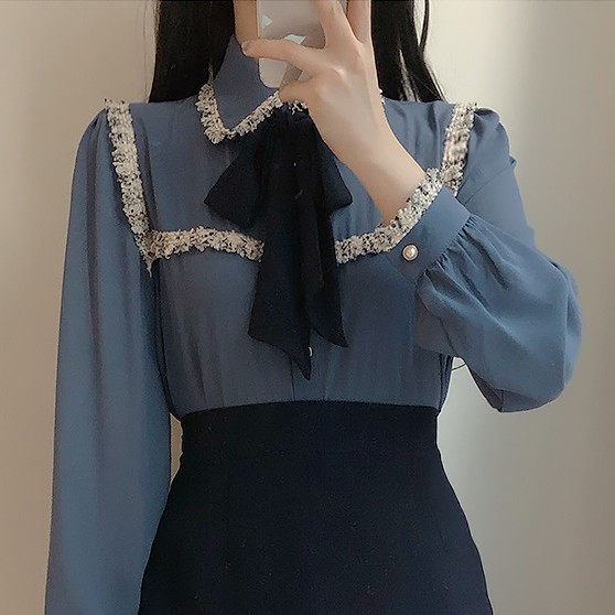 S-XL spring new long-sleeved shirt retro wild sweet long-sleeved shirt