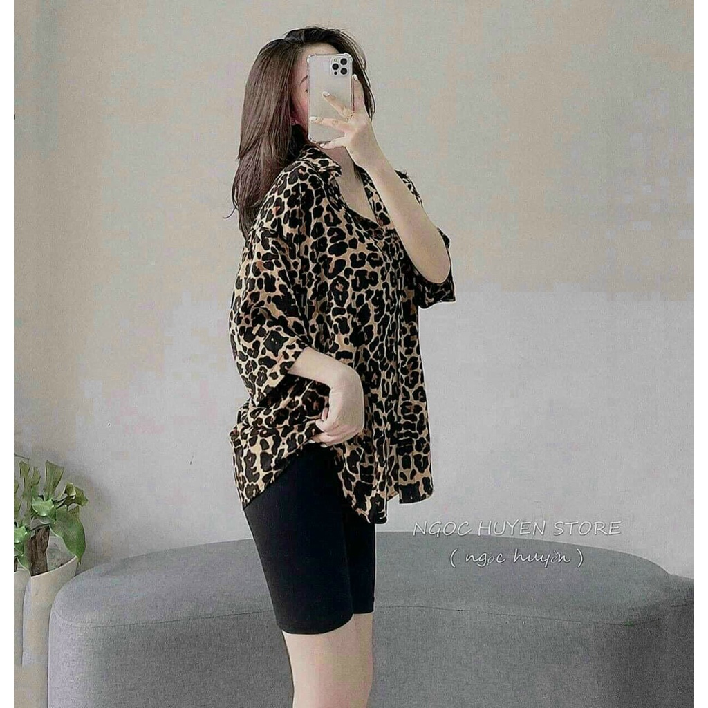 Set sơ mi beo + quần thun ngố, set áo lụa beo tay lỡ quần ôm legging, set bộ mặc đi chơi , mặc nhà cá tính, xinh xắn