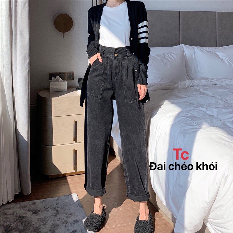 QUẦN bò ống rộng đai chéo