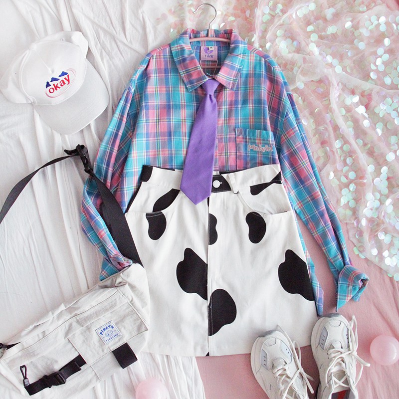 Chân váy nữ chữ A Họa Tiết Bò Sữa ⚡HOT 2021⚡Dáng ngắn chât liệu kaki dãn có quần béo gầy bon chen đượcc hết | BigBuy360 - bigbuy360.vn