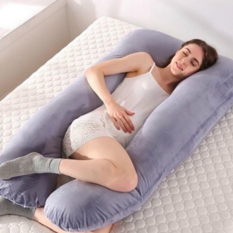 gối chữ u bà bầu vải nhung mịn ( hàng cao cấp ) ảnh thật bông căng