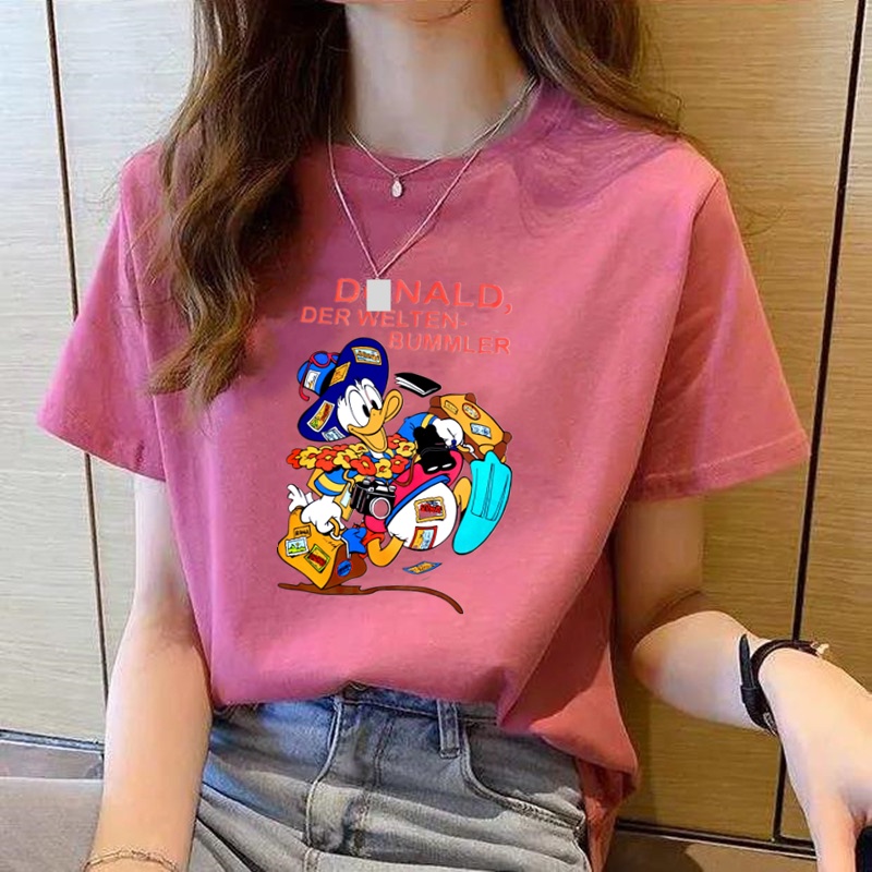 Áo Thun cotton Tay Lỡ Dáng Rộng In Hình Vịt Donald Thời Trang Mùa Hè 2022 Cho Nữ