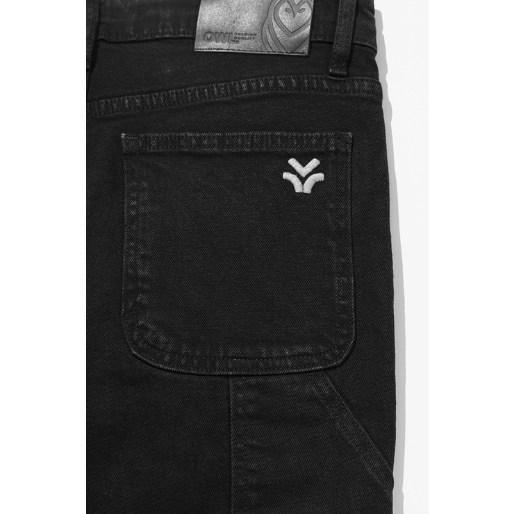 OWL BRAND® DOUBLE KNEE SKINNY JEANS - Quần jeans dài may đắp dáng ôm / Đen wash - OWL191021