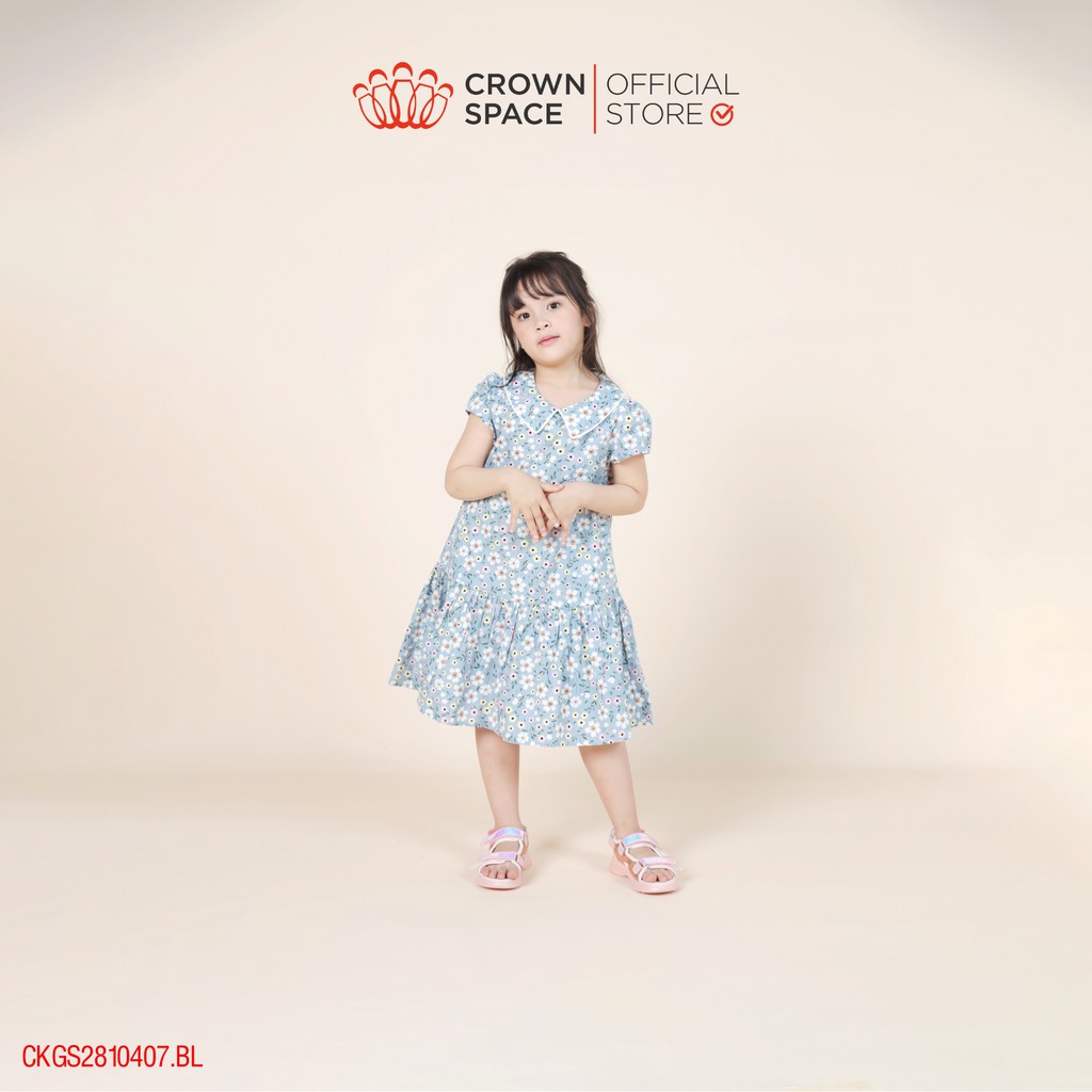 Váy Hoa Nhí Xanh Pastel Cho Bé Gái Chính Hãng Crown Space CKGS2810407.BL