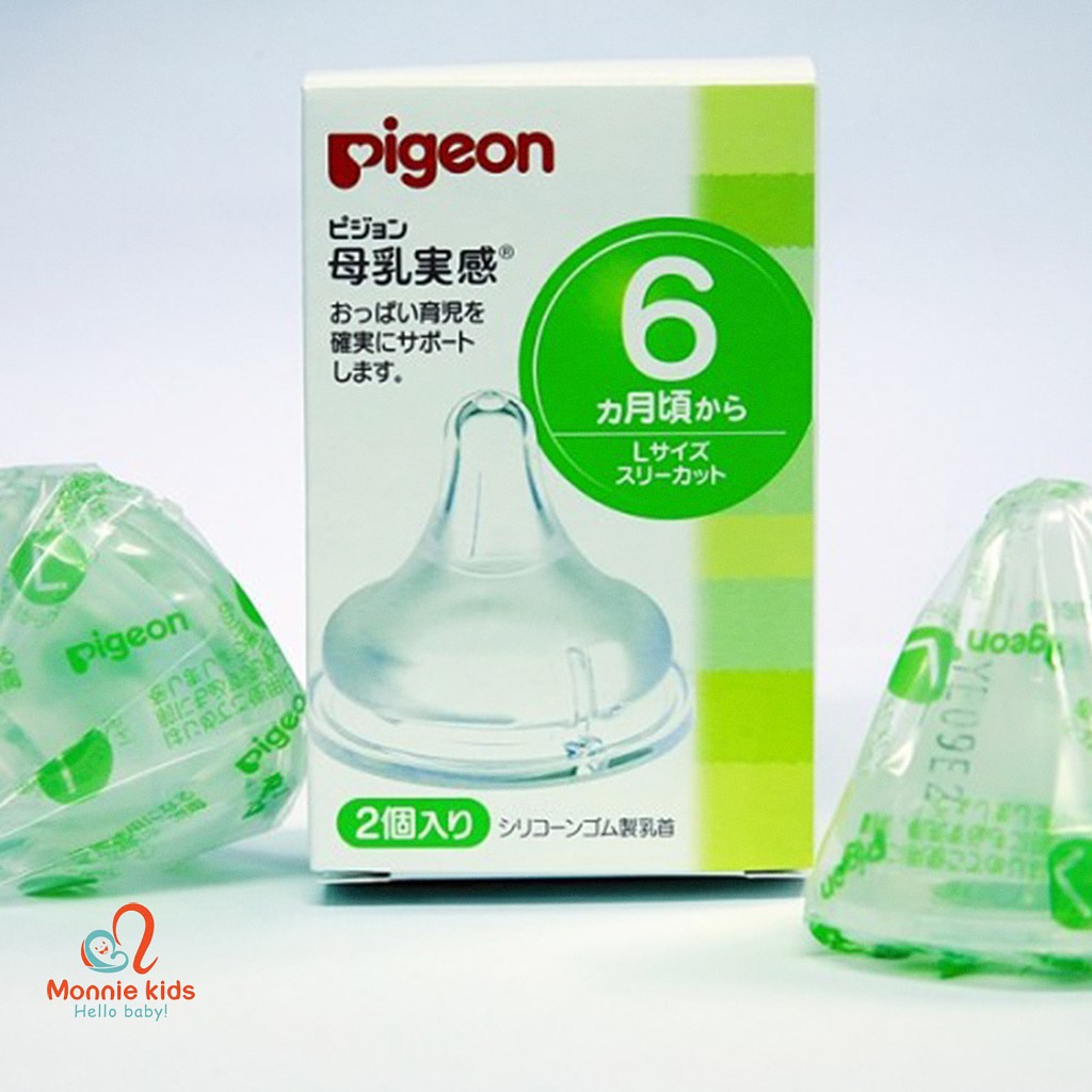 Núm ty bình sữa Pigeon cổ rộng Nhật Bản, núm ti silicon thay thế cho bé - Monnie Kids