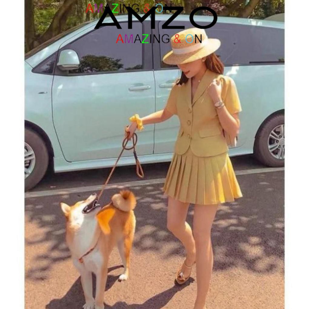 Bộ vest nữ kèm chân váy xếp ly siêu xinh, cổ sam, tay ngắn phong cách Hàn Quốc, có nhiều màu AZ | BigBuy360 - bigbuy360.vn