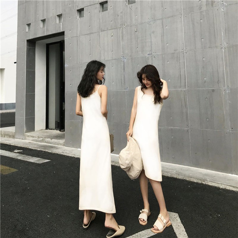 Đầm mini hai dây dáng ngắn/ dáng dài màu đen/ trắng phong cách mới quyến rũ thời trang mùa hè dành cho nữ