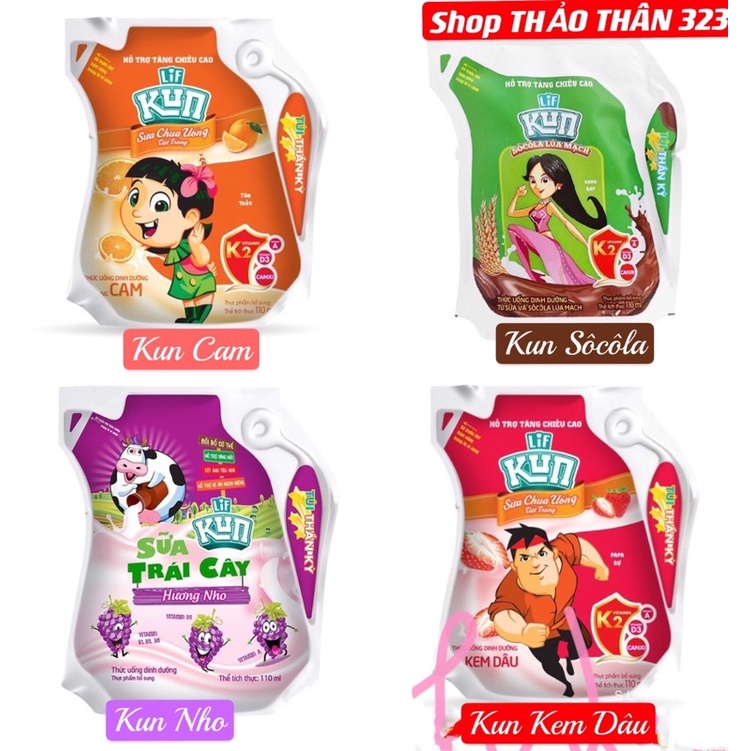 ❤Sữa KUN Túi Thùng 24Túi x110ml (Vị Kem Dâu/ Hương Nho/ Hương Cam/ Sôcôla Lúa Mạch )