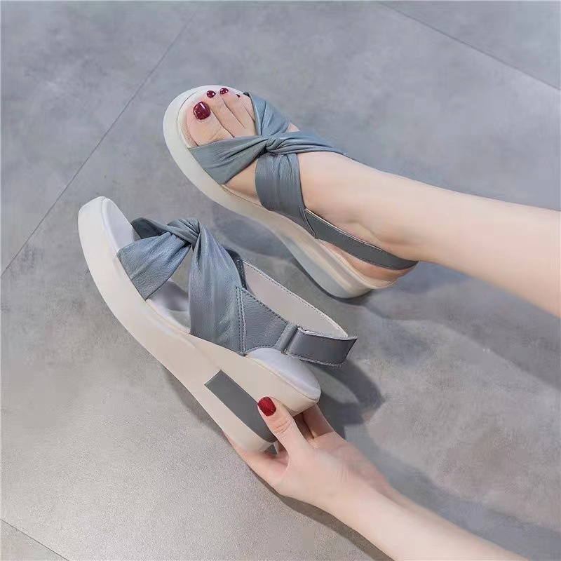 Giày đế bánh mì đế xuồng giày Chuộng TĂNG CHIỀU CAO QUAI CHÉO KIỂU CÁCH ĐIỆU, xăng đan xuồng HÀN QUỐC 7cm