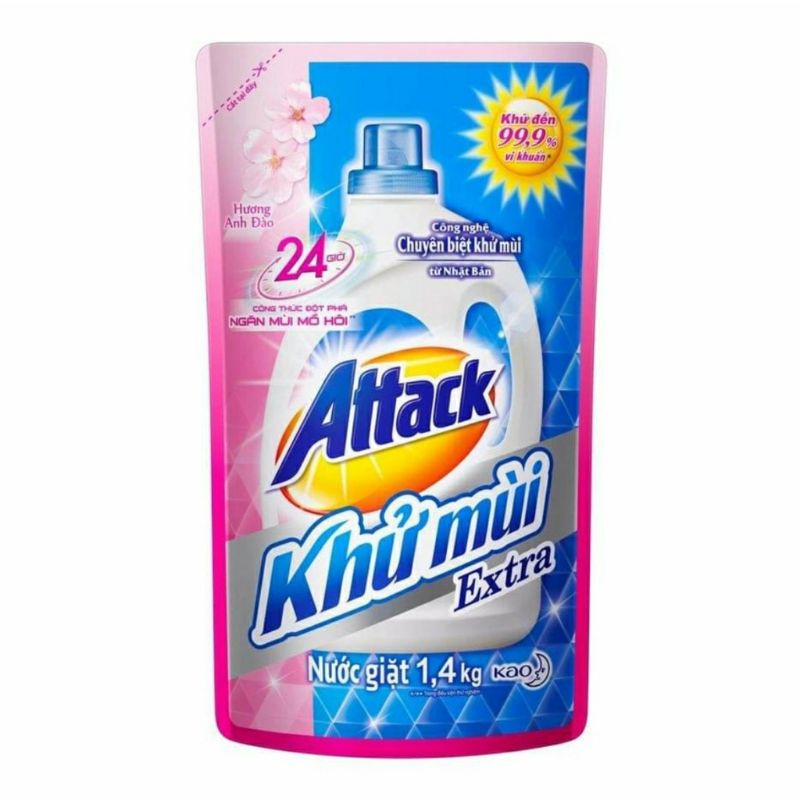 Nước giặt quần áo Attack khử mùi công nghệ Nhật Bản hương lavender-anh đào-extra vàng