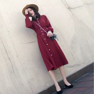 Đầm maxi đỏ bo eo vintage