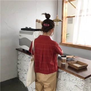 Áo sơmi cổ vest kẻ