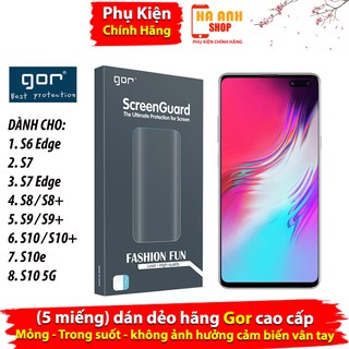 Bộ 5 miếng dán Samsung S6 Edge (S6e)/S7/S7 Edge (S7e)/S8/S8+/S9/S9+/S10/S10+/S10e/S10 5G Hãng Gor Cao Cấp - Trong suốt