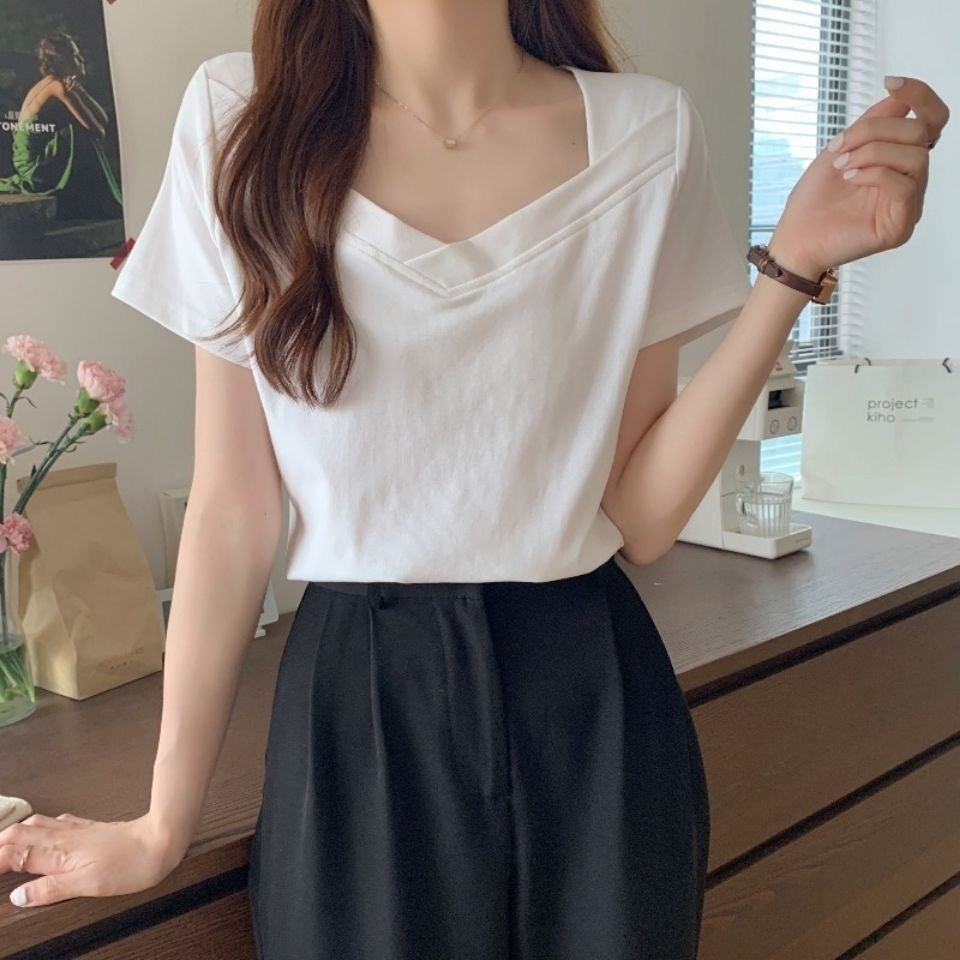 Áo Thun Tay Ngắn Cổ Vuông Dáng Ôm Thời Trang Mùa Hè Cho Nữ