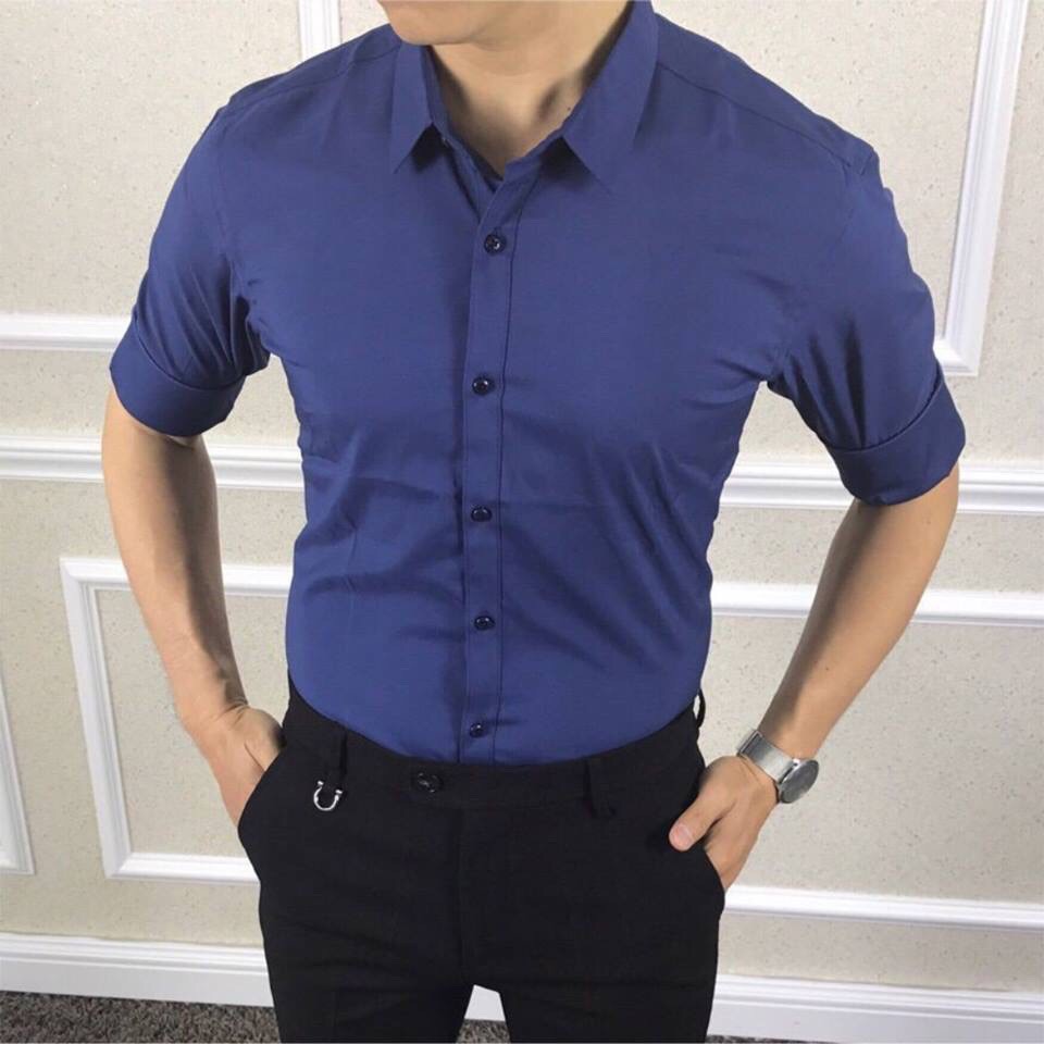 Áo sơ mi nam hàn quốc dài tay body màu xanh than, cam kết hàng như ảnh | BigBuy360 - bigbuy360.vn