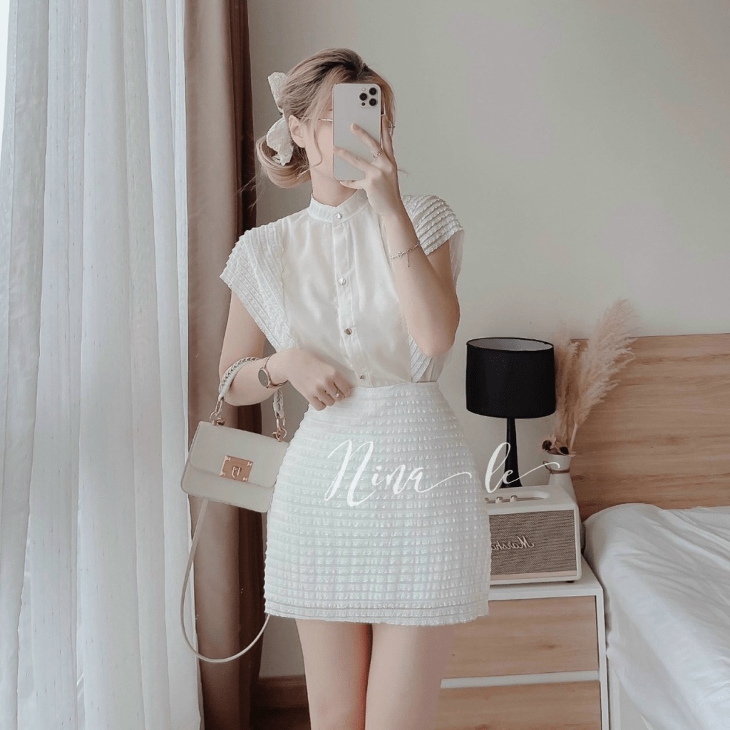 Sét Bộ 2 Món Áo Tay Hến Kèm Chân Váy Chữ A Phối Ren Hình Thật Mặc Đẹp Dáng Xinh VUA SỈ ONLINE