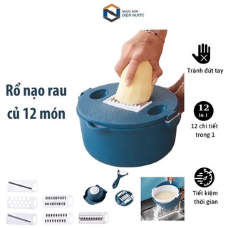 Bộ Nạo Rau Củ Quả Đa Năng Kèm Rổ Đựng Và Chậu 12 Chi Tiết Cực Kỳ Tiện Lợi, Không Lo Đứt Tay