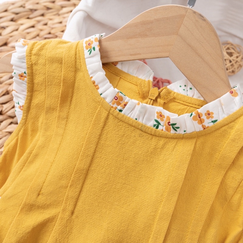 Váy cho bé gái,Vải thô cara phối hoa xinh xắn cho bé từ 9-35kg