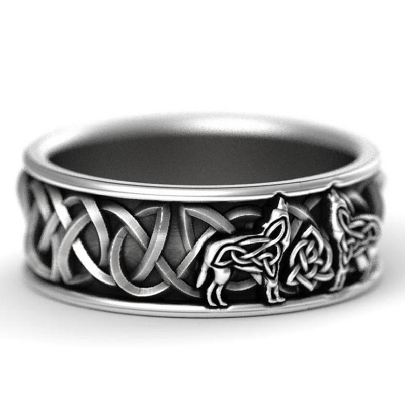 Nhẫn đeo ngón tay khắc biểu tượng sói Odin Viking kích thước 7-14 độc đáo