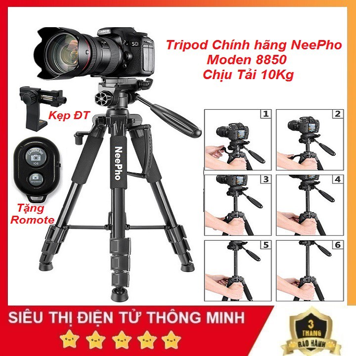 Chân Máy Ảnh Chuyên Nghiệp NeePho NP8850 - Tripods 3 Chân Máy Ảnh DSLR , Điện Thoại, Camera - Chịu Tải 10KG