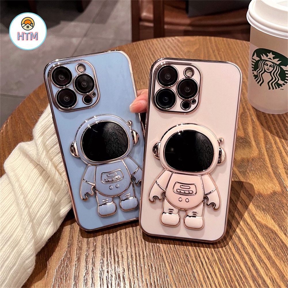 Ốp Điện Thoại TPU Mạ Điện In Hình Phi Hành Gia Kèm Giá Đỡ Cho iPhone 13 12 11 Pro Max Promax XS Max XR X
