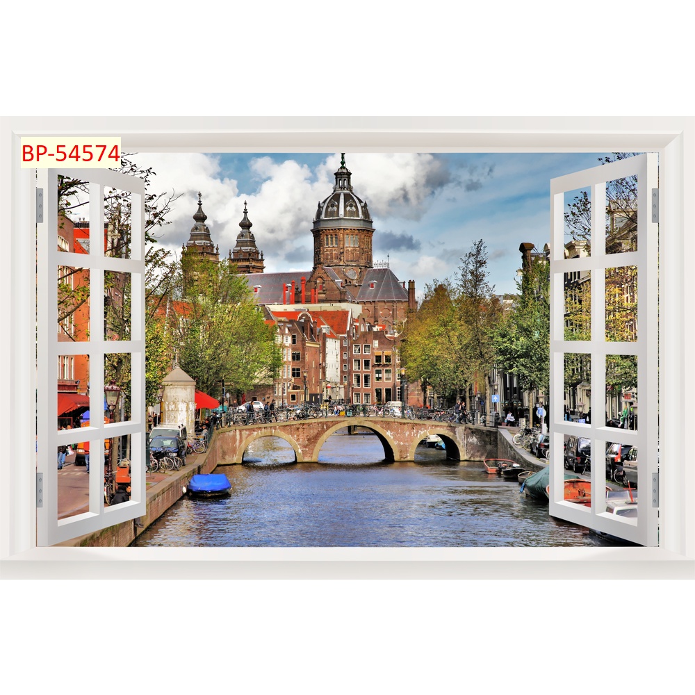 Tranh dán tường 3D khung cửa sổ phong cảnh