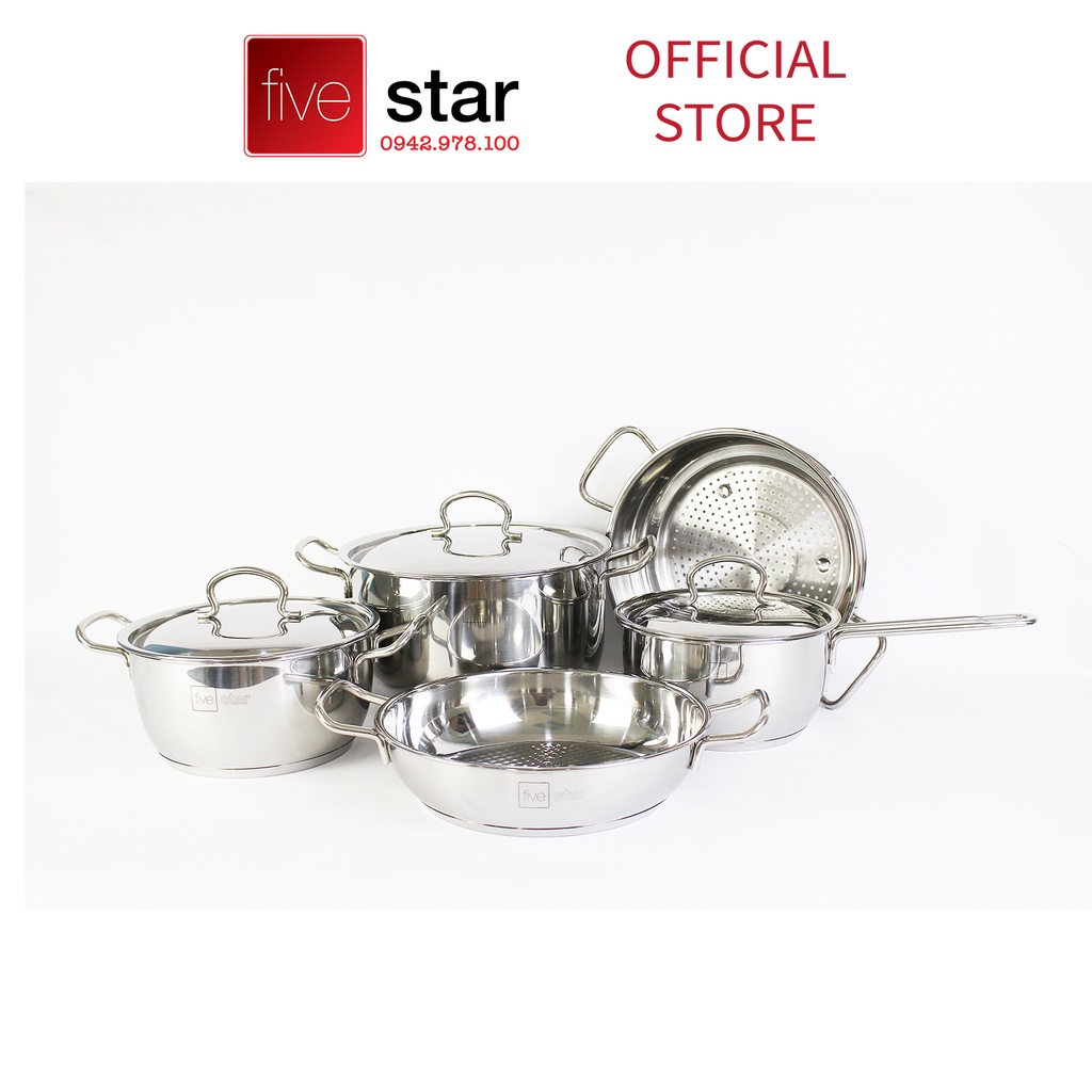 Bộ Nồi và chảo 3 Đáy Inox 430 Fivestar Standard nắp inox FS08C