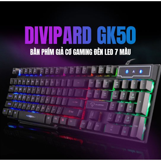 [FREESHIP] Bàn Phím Giả Cơ Gaming, bàn phím game thủ giá rẻ DIVIPARD GK50, phụ kiện máy tính DIVIPARD GK50 đèn Led 7 Màu