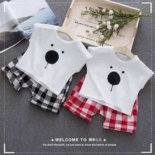 Sét áo gấu quần kẻ caro hàng Quảng Châu cho bé từ 10-17kg