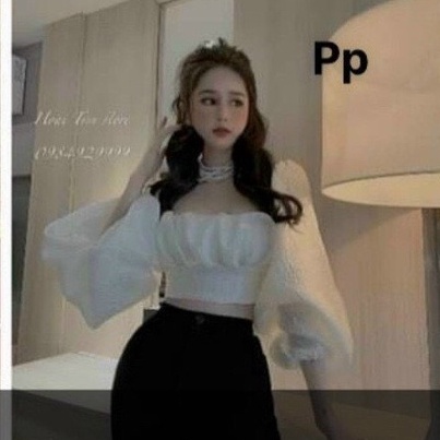 Áo kiểu xốp hở lưng cột nơ tay bồng cực xinh , chất xốp dày dặn