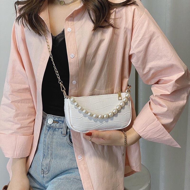 IELGY Túi Đeo Vai Đính Ngọc Trai Giả Phong Cách Phương Tây Thời Trang Cho Nữ