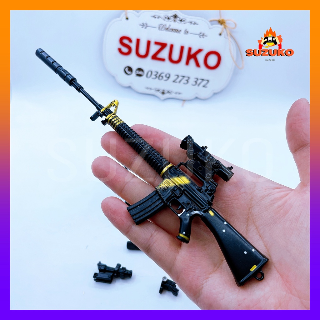 Mô hình súng kim loại lắp ráp pubg, csgo free fire đồ chơi lắp ráp M16A4 Ebony nhân vật dài 20cm sưu tầm