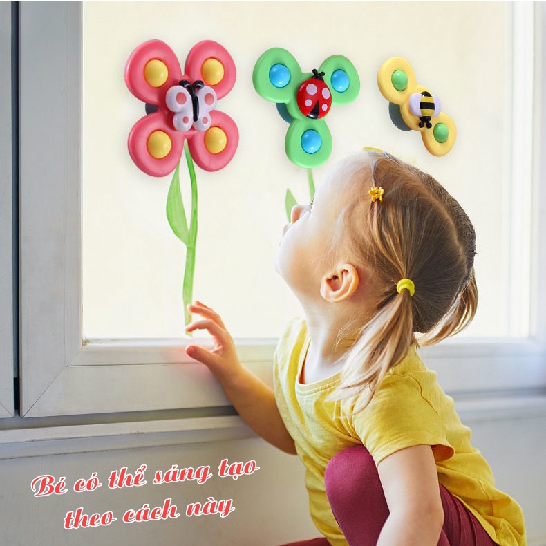 Set 3 con Quay Hapi Toys - Đồ chơi con quay spiner cho bé gắn tường vui nhộn có âm thanh
