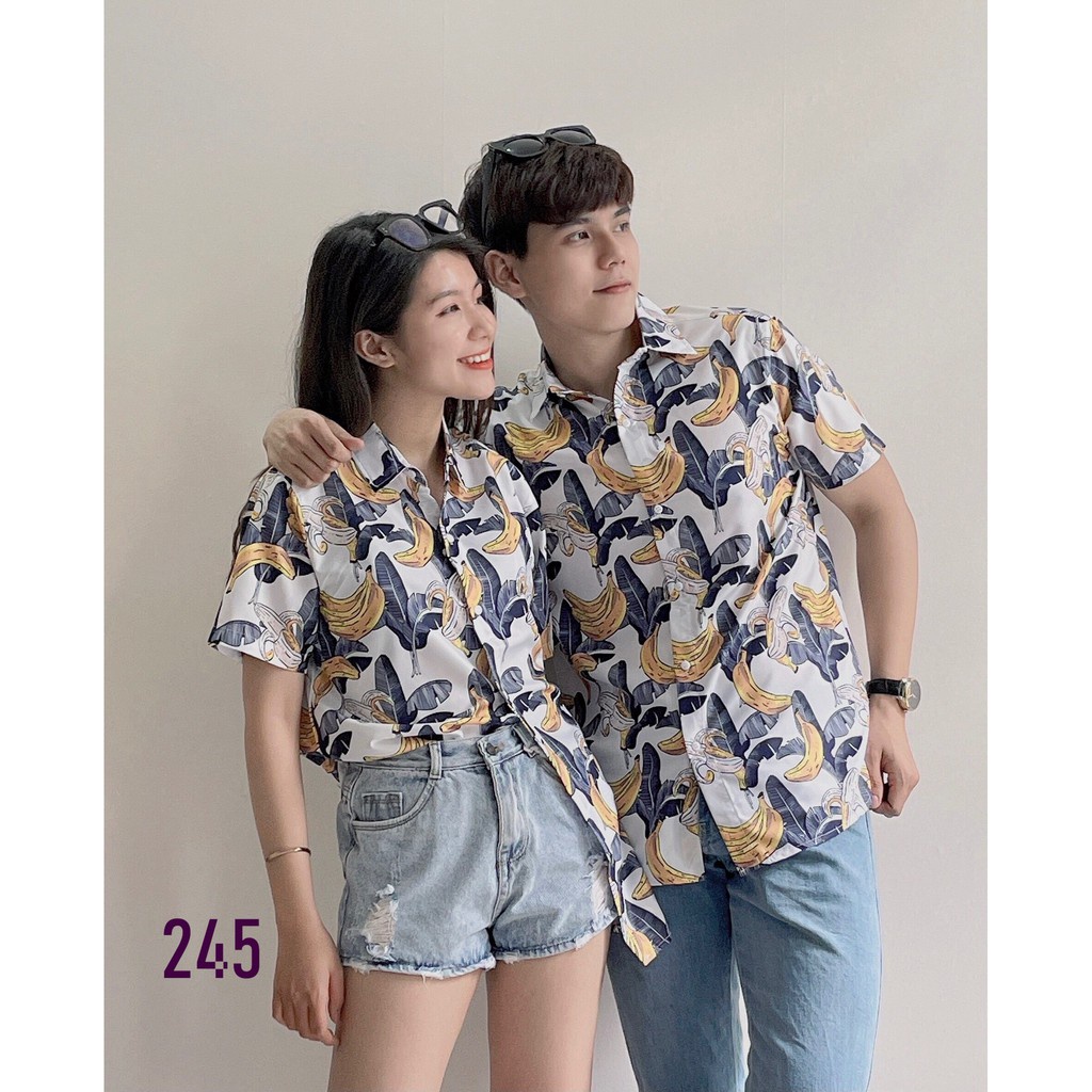 Áo Sơ Mi Nam Nữ Ngắn Tay Cổ Bẻ 245 In Họa Tiết Trái Chuối Chất Vải Thoáng Mát  Mẫu Siêu Cute - Hazo