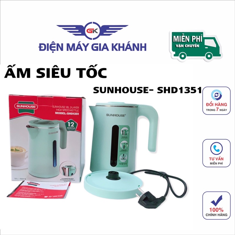 Bình siêu tốc Inox 2 lớp Sunhouse dung tích 1,8 Lít SHD1351- hàng chính hãng