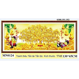 tranh thêu chữ thập cây kim tiền thần tài