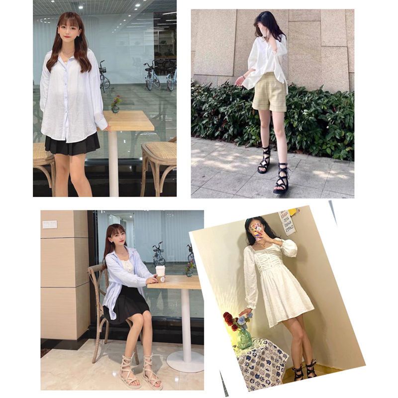 Giày Sandal Đế Bằng Cổ Cao Màu Đen Thời Trang Cho Học Sinh