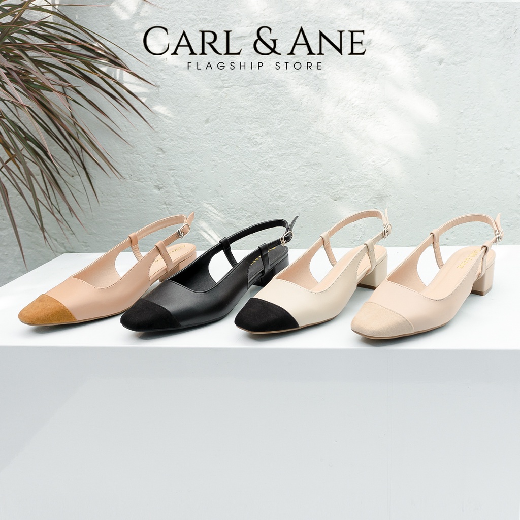 Carl &amp; Ane - Giày cao gót bít mũi kiểu dáng Hàn Quốc phối màu cao 4cm màu kem nhạt - CL020