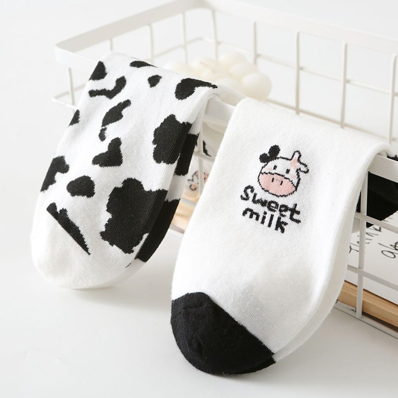 XIXI Vớ cổ thấp vô hình thêu họa tiết bò sữa hoạt hình phong cách Harajuku thời trang mùa hè cho nữ